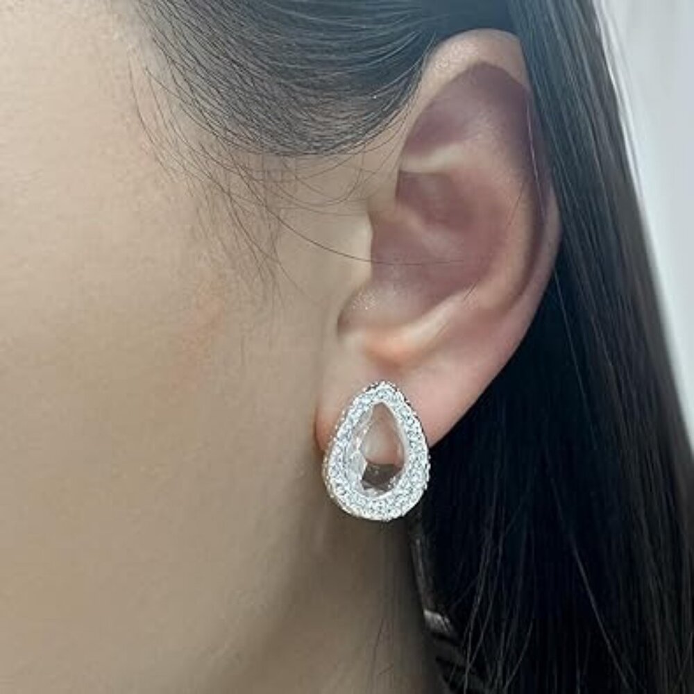 Teardrop Crystal Stud Earrings for Women 925 Sterling Silver Sparkly